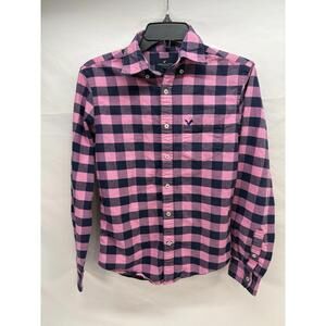 American Eagle Classic Fit Pink  Plaid Long Sleeve Button Up Shirt Mens Size XS